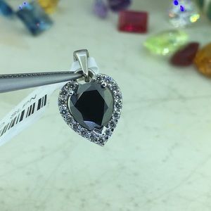 1-1/2 CT Black Diamond Heart Shape Silver Charm
